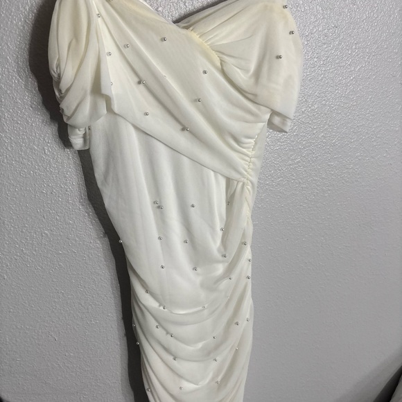 SHEIN off Shoulder White Dress with Rhinestones - Picture 1 of 4